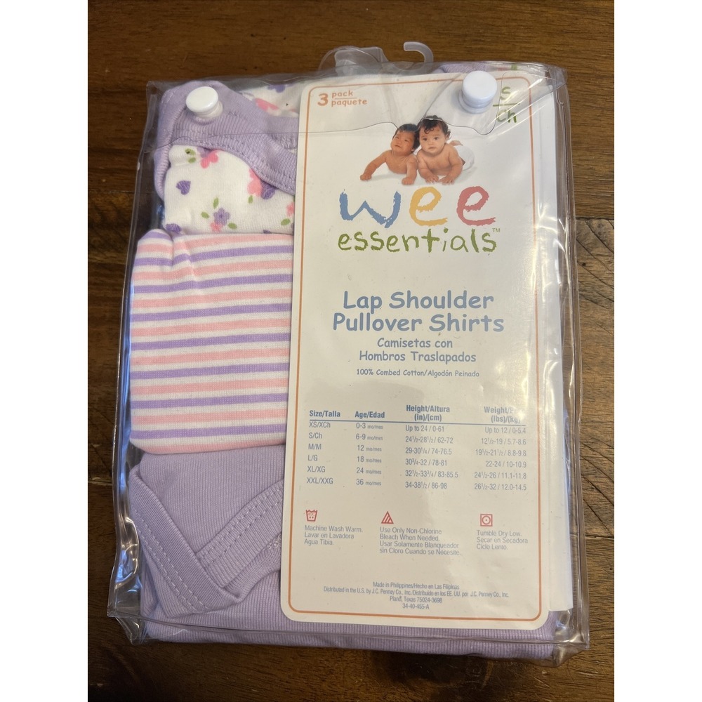 Nwot Wee Essentials girls lap shoulder pullover shirts set 3 size 6-9 mo